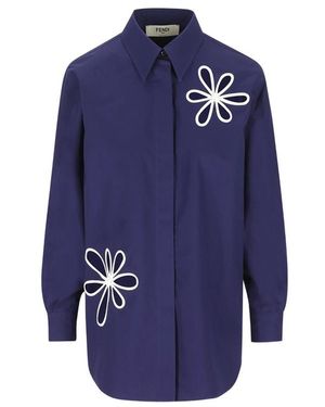 Fendi Cotton Shirt With Cut Out - Blue