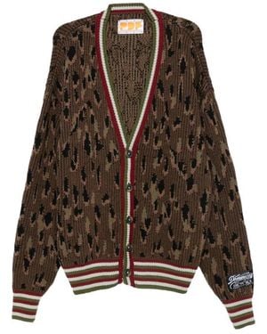 PDF Leopard-Pattern Striped-Trim Cardigan - Brown