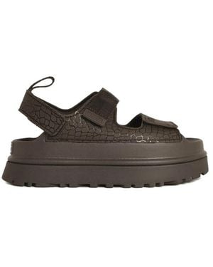UGG Embossed Straps Leather Sandals - Brown