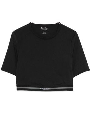 Calvin Klein Logo-Tape Cropped T-Shirt - Black