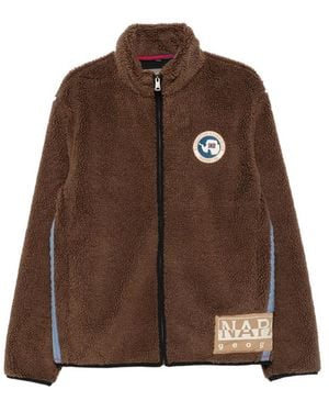 Napapijri Fleece-Texture Logo-Patch Jacket - Brown