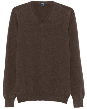 Fedeli V-Neck Ribbed-Trim Jumper - Brown