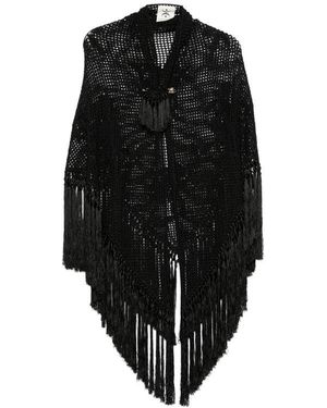 Chiara Is Scialle Rosa Crochet Fringe-Trimmed Poncho - Black