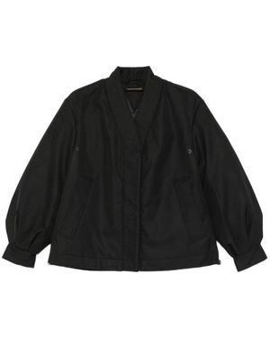 MACRON Balloon-Sleeve V-Neck Oversized Jacket - Black