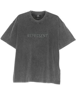 Represent Embroidered-Detail Cotton T-Shirt - Grey