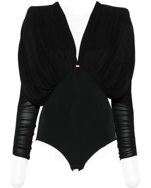 Elisabetta Franchi Pleated-Shoulder Bodysuit - Black