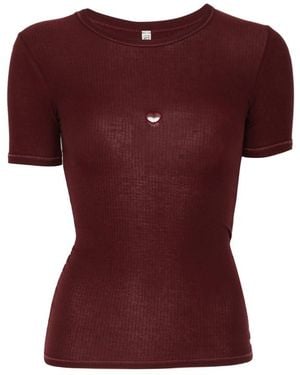Baserange Heart-Cutout Ribbed T-Shirt - Purple