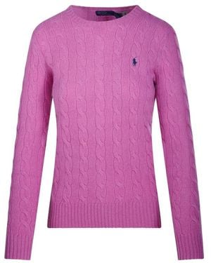 Ralph Lauren Cable-Knit Embroidered-Logo Jumper - Purple
