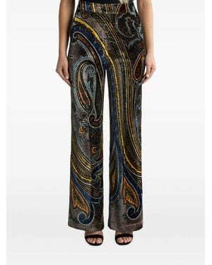 Etro Straight-Leg Velvet Pants With Paisley Motif - Black