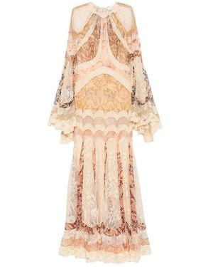 Zimmermann Floral-Print Lace-Panelled Maxi Dress - Natural