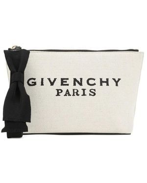 Givenchy Bow-Detail Logo-Print Clutch Bag - White