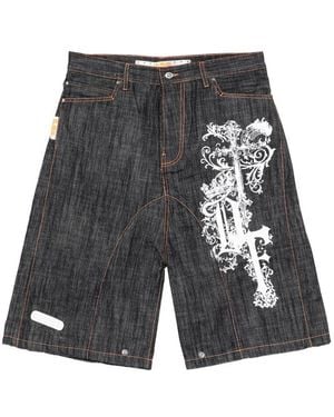 PDF Low Ride Graphic-Print Denim Shorts - Grey