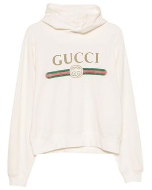 Gucci Long-Sleeve Logo-Print Hoodie - White
