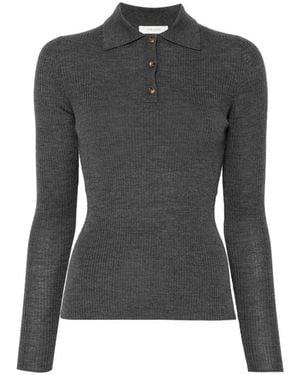 JC Sophie Pisa Ribbed-Knit Polo-Collar Jumper - Black