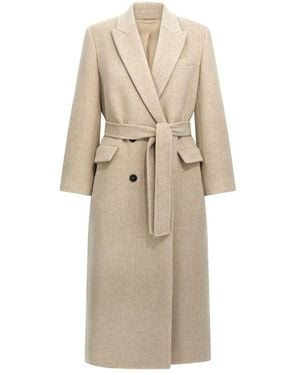 Brunello Cucinelli Belted Peak-Lapel Coat - Natural