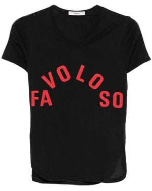 Fendi Logo-Print V-Neck T-Shirt - Black