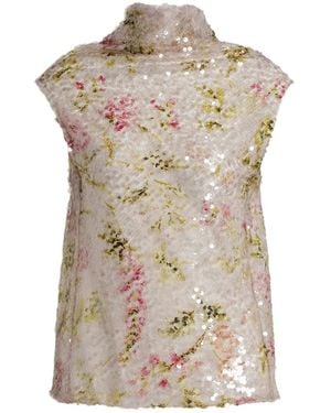 Alberta Ferretti Sequin Floral Tank Top - Natural