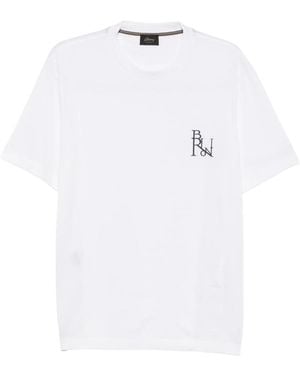 Brioni Logo-Embroidered T-Shirt - White