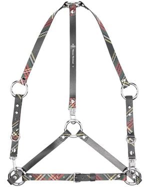 Vivienne Westwood Stud Plaid-Pattern Leather Belt Harness - White
