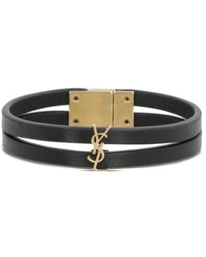 Saint Laurent Cassandre Double-Strand Leather Bracelet - Multicolour