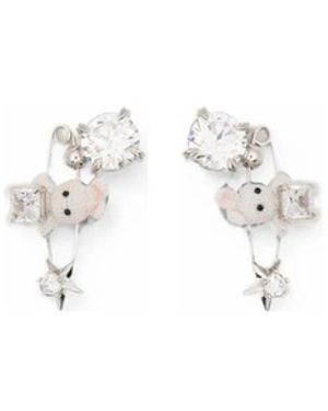 YVMIN Woven Mini Rabbit Safety-Pin Earrings - Metallic