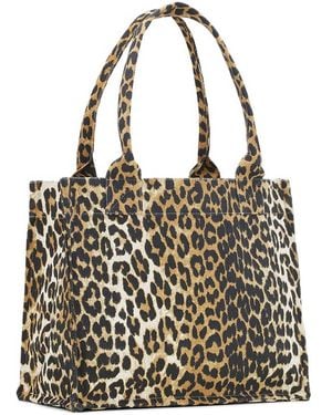 Ganni Leopard-Print Canvas Tote Bag - Black