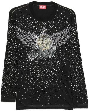 DIESEL Rhinestone-Embellished Long-Sleeve T-Shirt - Black