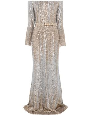 Elie Saab Off-Shoulder Sequinned Gown - Grey