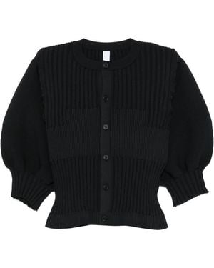 CFCL Fluted Ribbed Puff-Sleeve Cardigan - Black