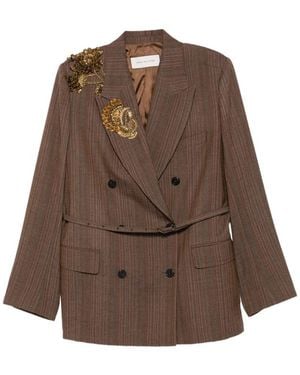 Dries Van Noten Sequin-Embellished Pinstripe Jacket - Brown