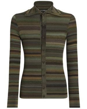Dolce & Gabbana Ribbed Wool Cardigan - Green