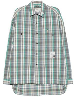 Maison Mihara Yasuhiro Check-Pattern Logo-Patch Shirt - Blue