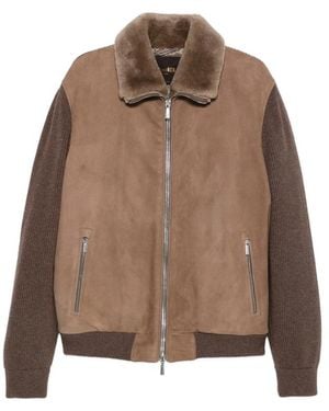 Moorer Shearling-Collar Paneled Jacket - Brown
