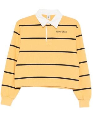 Sporty & Rich Striped Long-Sleeved Polo Top - Metallic