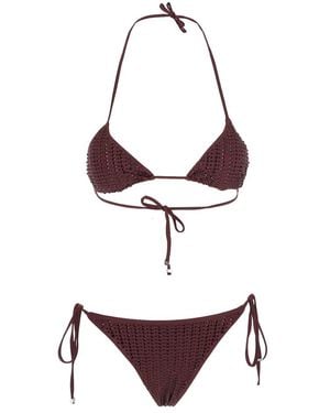 VENUJA Rhinestone-Embellished Triangle Bikini - Purple