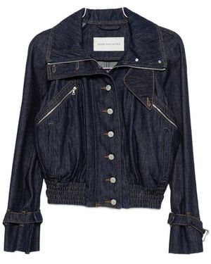 Dries Van Noten High-Neck Elasticated-Hem Denim Jacket - Blue