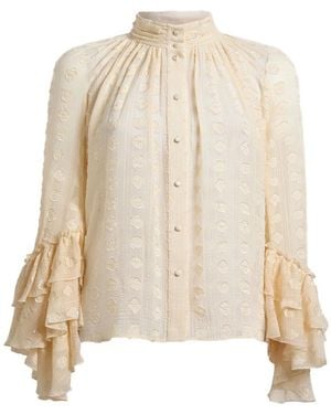 Etro Jacquard Shirt With Ruffles And Fil Coupé - Natural