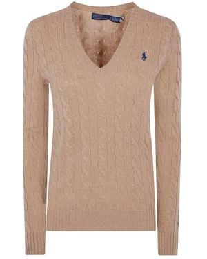 Ralph Lauren Cable-Knit V-Neck Jumper - Natural