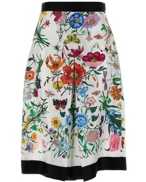 Gucci Flora-Print Silk Trousers - Blue
