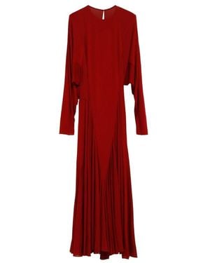 Alaïa Pleated Long-Sleeve Maxi Dress - Red