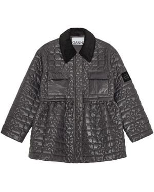 Ganni Shiny Quilt Midi Jacket - Grey
