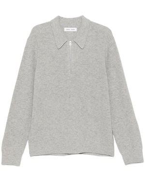 Samsøe & Samsøe Ribbed-Knit Quarter-Zip Polo Shirt - Grey