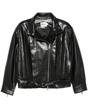 Self-Portrait Faux Leather Biker Jacket - Black