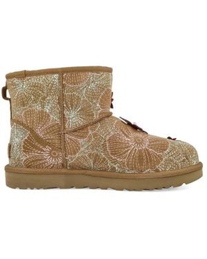 UGG Mini Meadow Embroidery Floral Appliqué Ankle Boots - Brown