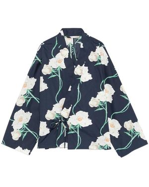 KENZO V-Neck Floral-Print Shirt - Blue