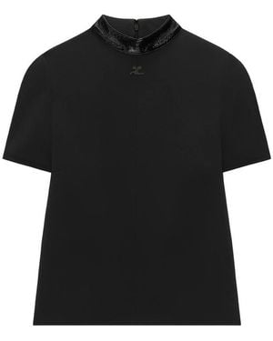 Courreges Vinyl-Trimmed High-Neck T-Shirt - Black