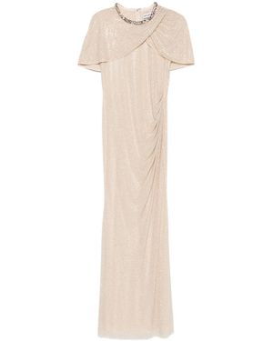 Self-Portrait Embellished Draped Maxi Dress - Natural