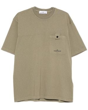 Stone Island Logo-Print Chest-Pocket T-Shirt - Natural