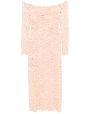 Rabanne Floral-Lace Long-Sleeve Midi Dress - Pink