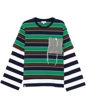 Charles Jeffrey Striped Knitted-Patch T-Shirt - Green